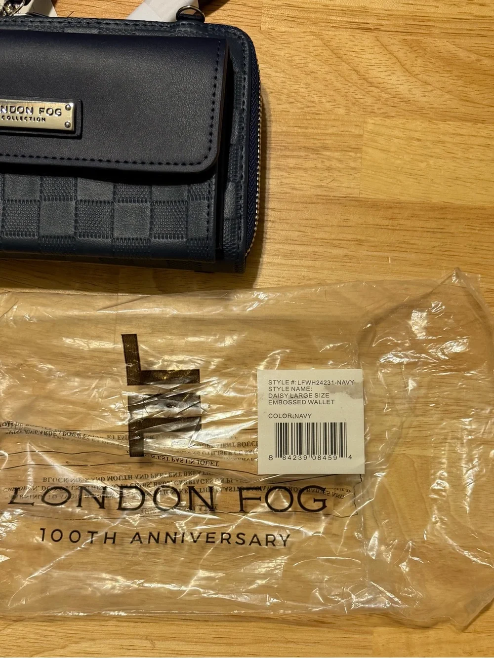 London Fog Navy Textured Check Wristlet Crossbody